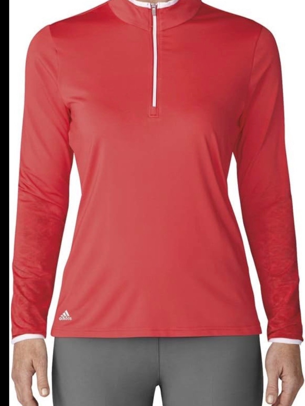 adidas Red Women's Long-Sleeve Quarter-Zip Performance Top
